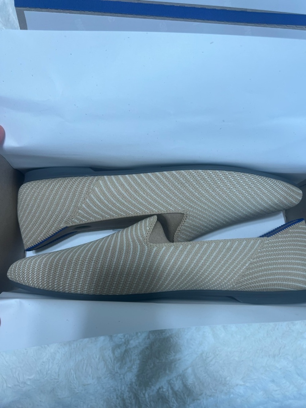 Rothy's Beige Knit Flats with Blue Heel Trim - Picture 6 of 15